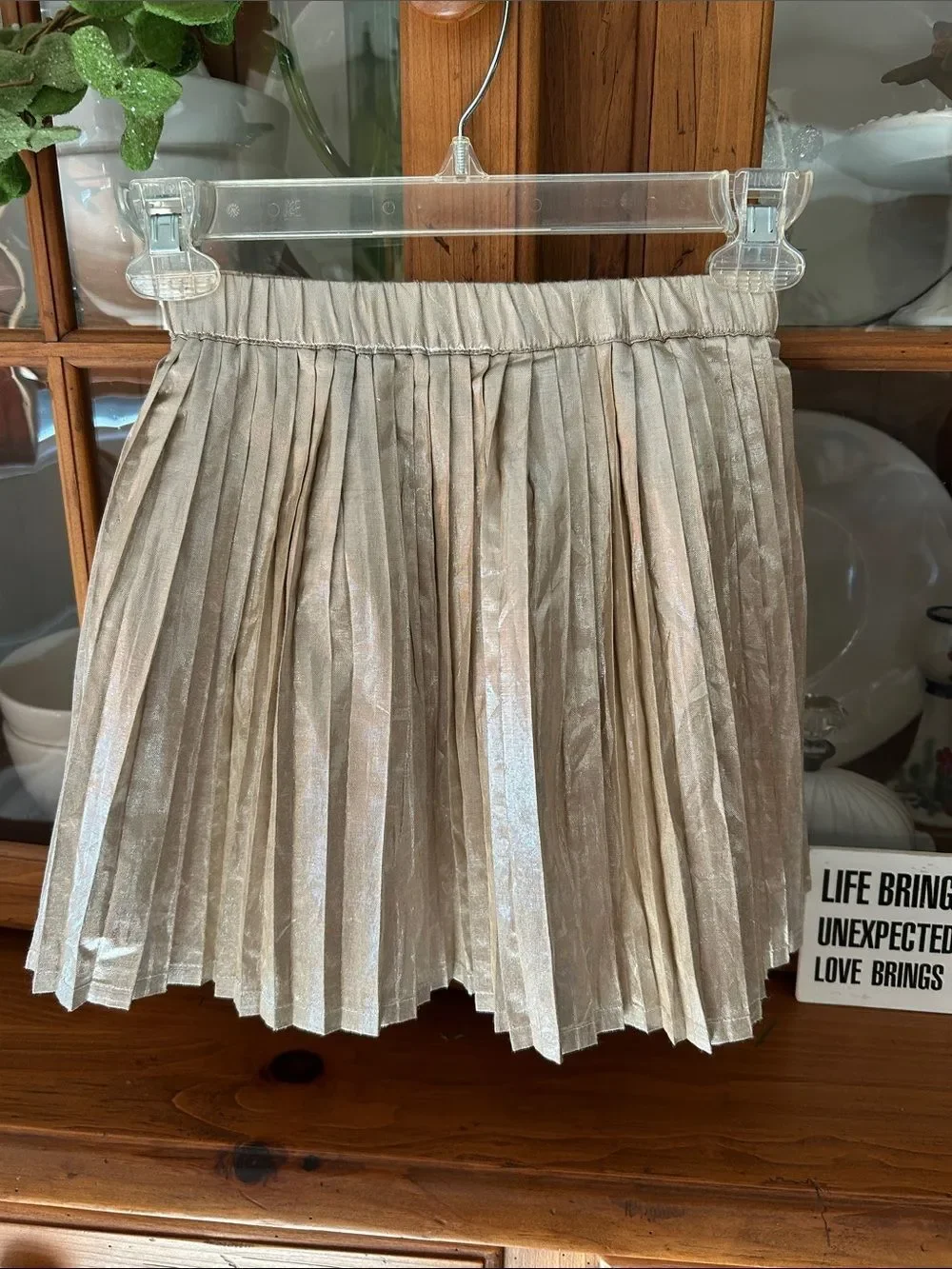 Mini Boden Metallic Gold Pleated Lined Skirt Size 5-7